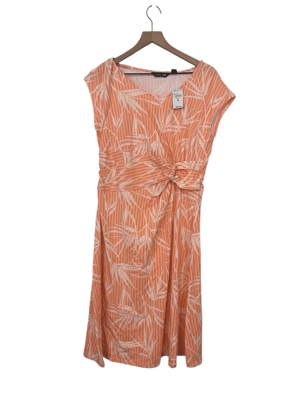 Lands End Peach Palm Print Twist Front Cap Sleeve Dress Size Medium NWT